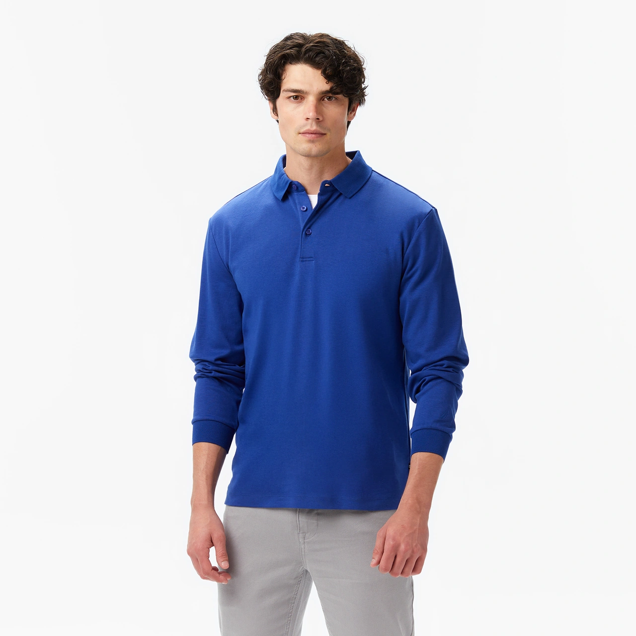 Nautica Erkek Mavi Classic Fit Uzun Kollu Polo Yaka T-shirt Düz K57024t Mavi