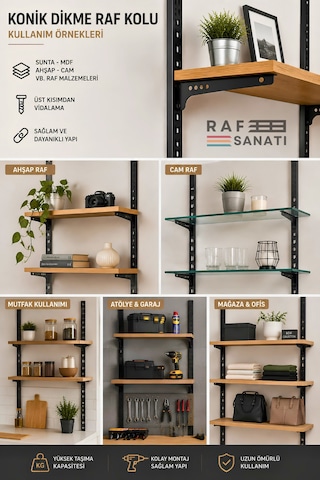 10 Takım Raf Destek Kolu 27 Cm 40 Hatve Ahşap Mdf Sunta Cam Raf Tutucu Raf Kolu Siyah