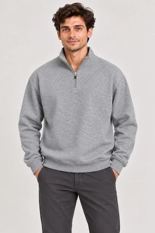Zennamoda Erkek Üç İplik İçi Şardonlu Dik Yaka Yarım Fermuarlı Kışlık Sweatshirt - Gri