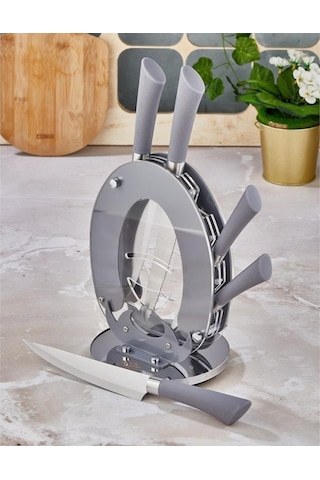 Cooker Bloklu 6 Parça Çelik Bıçak Seti - Gri - Ckr1373 Gri