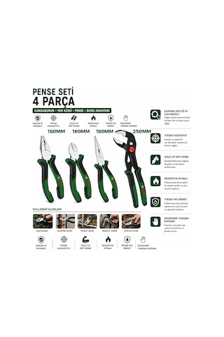 4 Parça Pense Seti - 10 İnç Papağan, 7 İnç Pense, 6 İnç Yan Keski, 7 İnç Kargaburnu Diğer