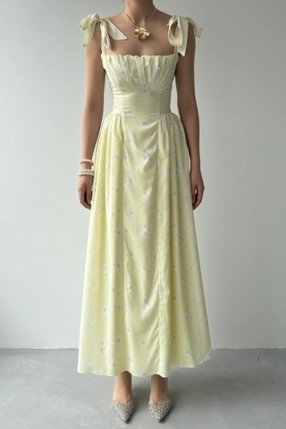 Simala Khalesı Omuz Bağlamalı Elbise Altın