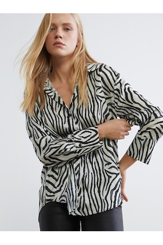 Lcw Vision Siyah Zebra Desenli Kadın Gömlek