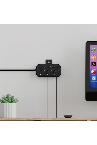 3 Lü Akım Korumalı Çoklu Priz 2 Usb-a 2 Usb-c 2 Metre Kablolu Duvara Monte Anahtarlı Siyah 1 - 3 M