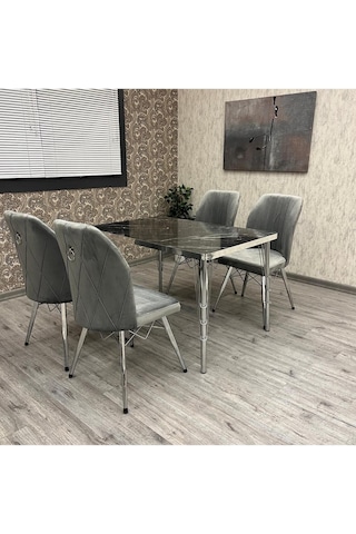 Mutfak Masa Sandalye Takımı Rodonit 80-120 Ck Gümüş 4 Kişilik Mutfak Masası Takımı Gümüş
