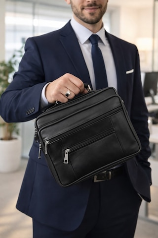 Newish Polo Hakiki Deri Postacı El Çantası Yan Kasasız Model - Büyük Siyah