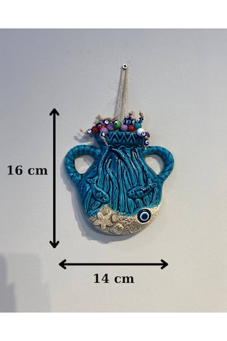 El Yapımı Nazar Boncuğu, Duvar Dekorasyon Ürünü, Seramik, El İşçiliği, Turkuaz Renkte Saksı Desenli -