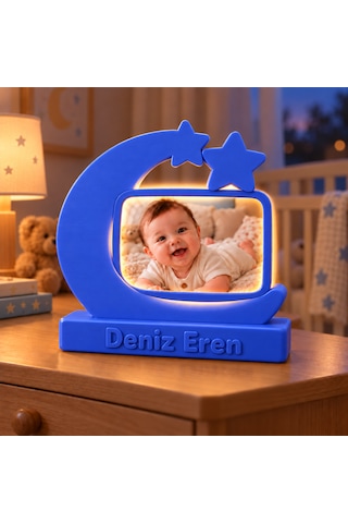 Sehmira Kişiye Özel Led Işıklı Ay Yıldız Fotoğraf Lambası Koyu Mavi Sehmira Kişiye Özel Led Işıklı Ay Yıldız Fotoğraf Lambası Koyu Mavi