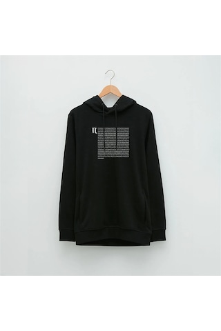 Pi Sayısı Özel Tasarım Baskılı Kapüşonlu Sweatshirt Siyah