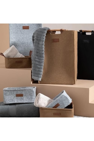 Dodie Keçe Çamaşır Sepeti Koyu Bej 29.5x37.5x52.5 Çok Renkli