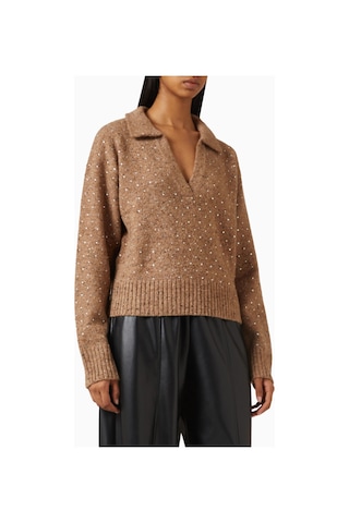 Pinko Nibani Rhinestone Sweater Üks, Taş Işlemeli Yün Triko Kahverengi