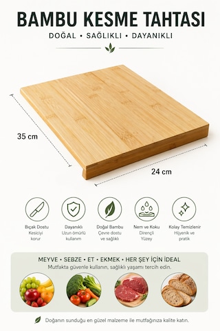 Orta Boy Bambu Kenarlı Kesme Tahtası Tezgah Üstü 35x24 Cm Açık Bej