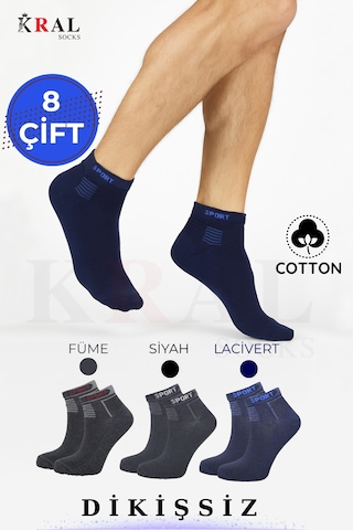 Kral Socks Erkek 8 Çift Pamuklu Basic Derbili Pamuklu Çorap Siyah - Lacivert - Antrasit