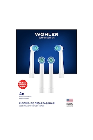 Wohler Şarjlı Ve Pilli Diş Fırçası Yedek Başlığı Oral-b Uyumlu 4 Adet Normal Sertlik