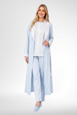 Mecit Pijama Mecit 6398 Mavi Kadın Uzun Sabahlık Boydan Düğmeli Pijama Takımı