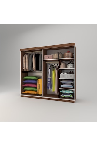 Kenzlife Gardırop Sürgülü Kapaklı Kapılı 200 Papatya Cvz Aynalı Gardolap Dolap