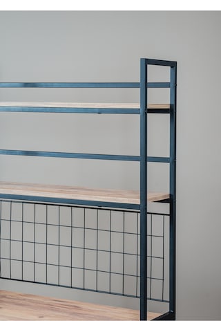Uykula Demonte Raflı Çalışma Masası 90x60 Cm- Modern Bilgisayar Masası Kitaplıklı Metal Ayaklı Home Office Masa Siyah