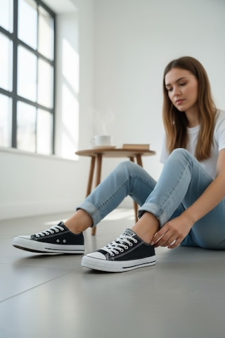 Enoch Unisex Klasik Canvas Ve Bez Bağcıklı Keten Rahat Günlük Sneaker Ayakkabı Siyah Beyaz
