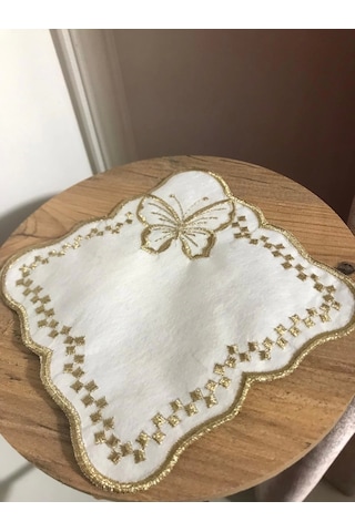 Nivemeshome Kelebek Gold Kare 6 Adet Keten Kokteyl Peçetesi Kahve Yanı Sunumluk Gold