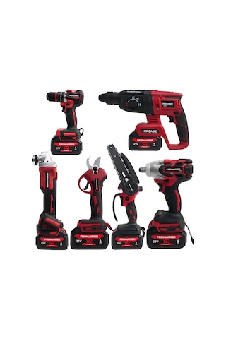 Prohummer Ph338 Profesyonel Kömürsüz Akülü Kırmızı 6lı Set - 21v 4ah Kırıcı Delici, Somun Sıkma, Vidalama, Avuç Taşlama, Dal Budama Makası, Dal Testeresi