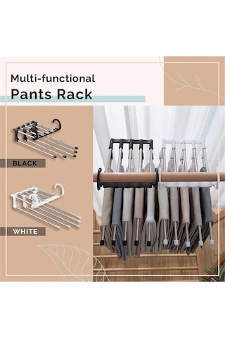 Besthome1 Çekilebilir Pantolon Asma Rakusu, Paslanmaz Çelik, 5 Kat Siyah, Ev Kullanımı Siyah