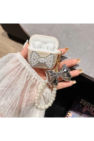 Huawei Freebuds Se 3 Uyumlu Figürlü Kalpli Preminum Silikon Kılıf Krem