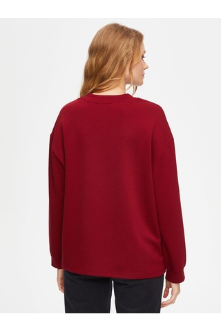 Önü Trok Taşlı V Yaka Sweatshirt 69509 U6950940 Bordo