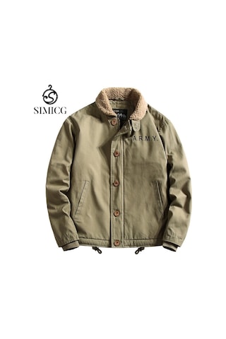 Erkek Sonbahar Ve Kış Yaka Ceketi Haki