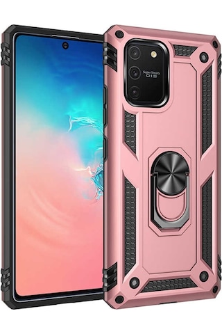 Samsung Galaxy Uyumlu S 10 Lite Kılıf Sert Silikon Yüzüklü Stand Özellikli Kapak