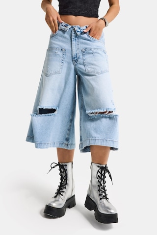 it's basic Kadın Mavi 12s6-3 Süper Baggy Fit Kemer Detaylı Maxi Boy Denim Şort