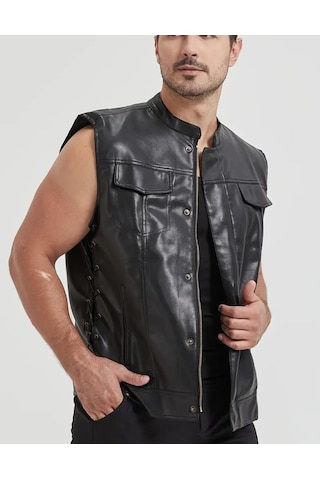 Cooper Yelek Yanlardan Bağlama Ayarlı Ve Fermuar Kapamalı Siyah