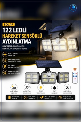 Solar Hareket Sensörlü Dış Mekan Duvar Ve Bahçe Lambası Güneş Ene