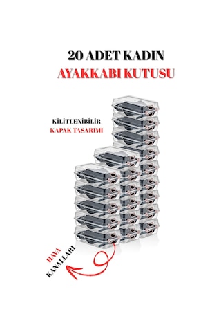 20 Li Kadın Ayakkabı Saklama Kutusu Şeffaf Ve Düzenleyici Set Şeffaf