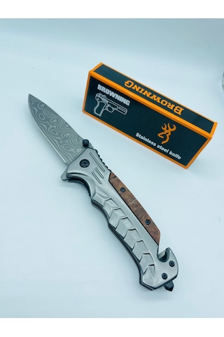 Browning Ahşap Kasa Yarıotomatik Kamp Çakı//21cm-hc4 Gümüş - Kahverengi