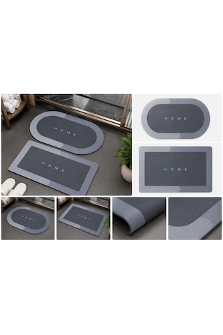 Ekostem 2'li Su Emici Kaymaz Banyo Paspası Seti 40x60 + 50x70 Cm Yıkanabilir Gri
