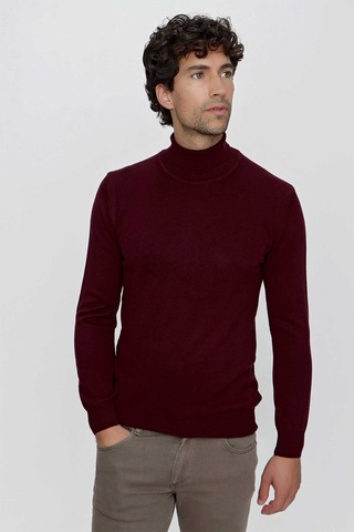 Morven Basic Dinamik Fit Rahat Kesim Balıkçı Yaka Triko Kazak 99kc017003752 Koyu Bordo