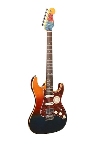 Guson Superstrat Hss Elektro Gitar Quilted Orange Blue Burst