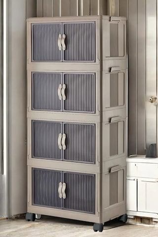 Çok Amaçlı Kapaklı Portatif İstiflenebilir Tekerlekli Organizer Dolap Kahverengi Kahverengi