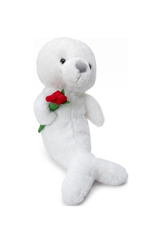Pl50252 40 Cm Fok Gül Tutan Peluş Fok Oyuncak Gri