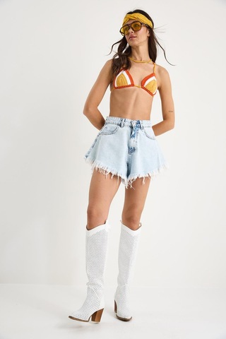 Shade Kadın Püsküllü Yüksek Bel Denim Şort 8026 60283268 - Buz Mavisi