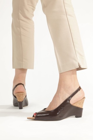 Asmi Shoes Kadın Feta Kahverengi 7 Cm Topuklu Arkası Açık Ayakkabı