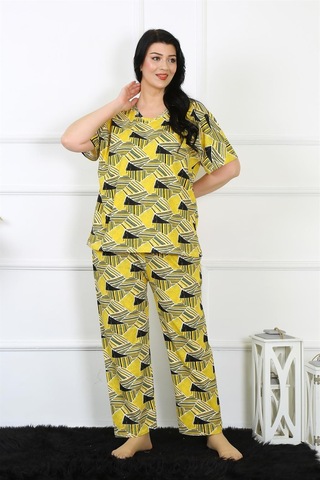 Akbeniz Kadın 5xl-6xl-7xl-8xl Büyük Beden Kısa Kol Pijama Takım 75007-sarı Sarı