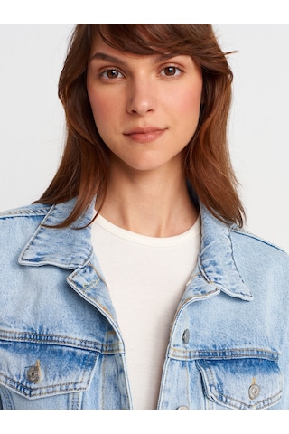 Dilvin 65377 Lazer Detaylı Crop Denim Ceket-mavi Mavi