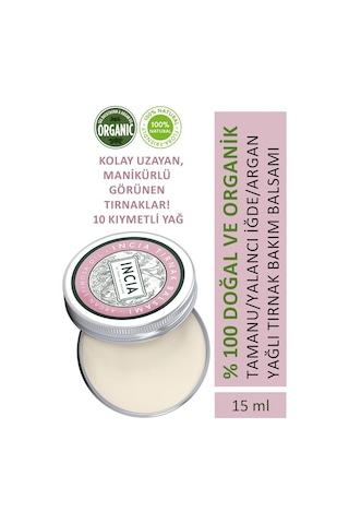 INCIA %100 Doğal Tırnak Bakım Balmı Yoğun Nemlendirici Kremi Argan Yağlı Organik Vegan 15 ML