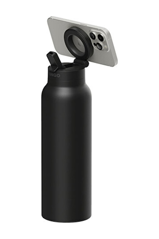 Ringo Pro Manyetik Telefon Tutuculu Termal Paslanmaz Çelik Su Şişesi Pipetli Kapak 24 Oz / 710 Ml Siyah