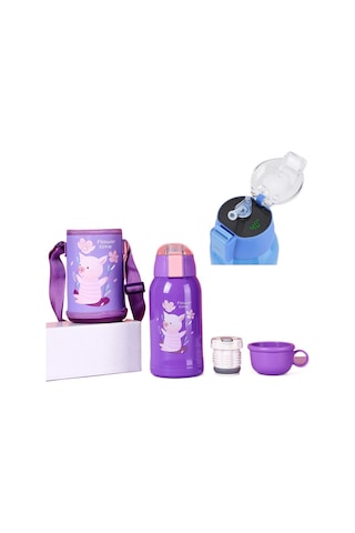 316 Kalite Paslanmaz Çelik Çocuklar İçin Bpa İçermeyen Soğuk Tutan Termal Yalıtımlı Led Işıklı Akıllı Termos Bardak 500 Ml Kapasiteli Mor