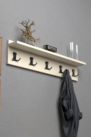 Askılık Duvar Elbise Askılığı Portmanto 80 Cm Krem Düz Ekru