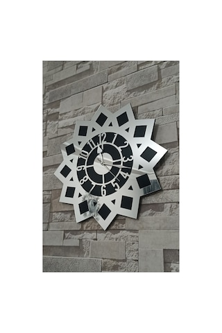 Ahenk Mdf Üzeri Gümüş Aynalı Pleksi Duvar Saati 40x40 Siyah-gümüş