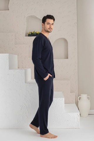 Pijamask Erkek Lacivert Uzun Kollu Pijama Takım Lacivert