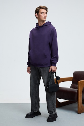 Grimelange AMOS Erkek Yumuşak Kumaşlı 3 İplik Oversize Kapüşonlu Kanguru Cepli Mor Sweatshirt